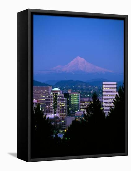 Night View of Downtown and Mt Hood, Portland, Oregon, USA-Janis Miglavs-Framed Premier Image Canvas