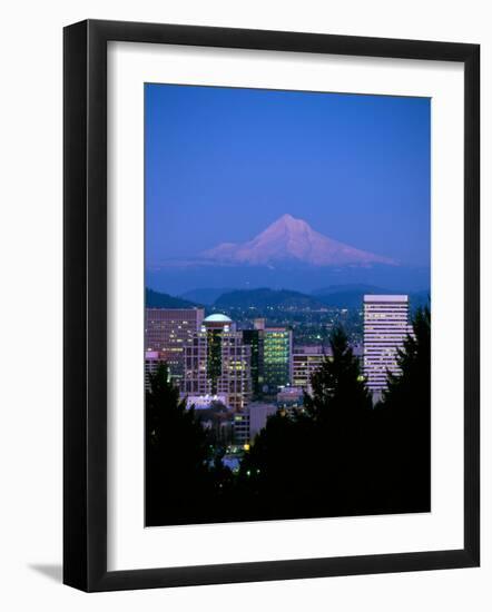 Night View of Downtown and Mt Hood, Portland, Oregon, USA-Janis Miglavs-Framed Photographic Print