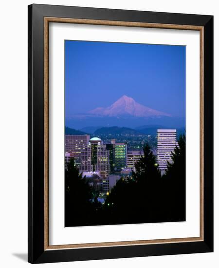 Night View of Downtown and Mt Hood, Portland, Oregon, USA-Janis Miglavs-Framed Photographic Print