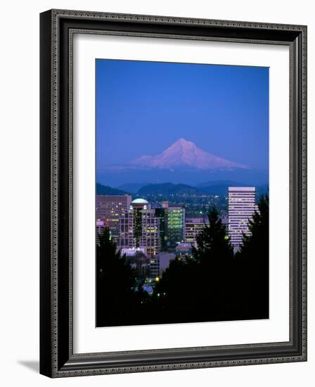 Night View of Downtown and Mt Hood, Portland, Oregon, USA-Janis Miglavs-Framed Photographic Print