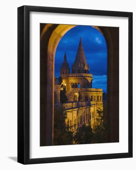 Night View of Fisherman's Bastion, Castle Hill, Budapest, Hungary-Keren Su-Framed Photographic Print