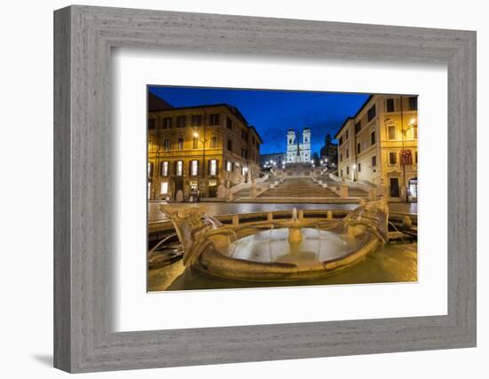 Night view of Fontana della Barcaccia and Spanish Steps, Piazza di Spagna, Rome, Lazio, Italy-Stefano Politi Markovina-Framed Photographic Print