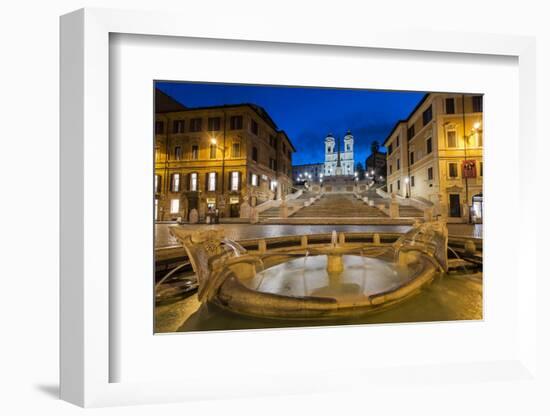 Night view of Fontana della Barcaccia and Spanish Steps, Piazza di Spagna, Rome, Lazio, Italy-Stefano Politi Markovina-Framed Photographic Print