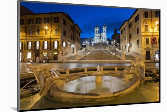 Night view of Fontana della Barcaccia and Spanish Steps, Piazza di Spagna, Rome, Lazio, Italy-Stefano Politi Markovina-Mounted Photographic Print