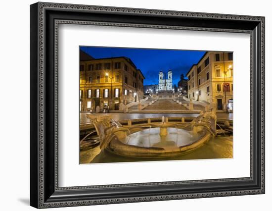 Night view of Fontana della Barcaccia and Spanish Steps, Piazza di Spagna, Rome, Lazio, Italy-Stefano Politi Markovina-Framed Photographic Print