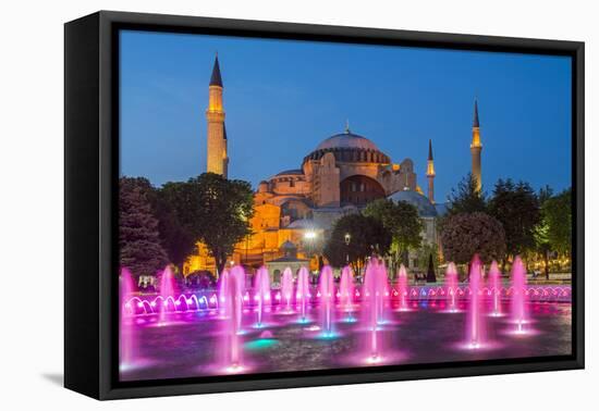 Night View of Fountain Light Show with Hagia Sophia Behind, Sultanahmet, Istanbul, Turkey-Stefano Politi Markovina-Framed Premier Image Canvas