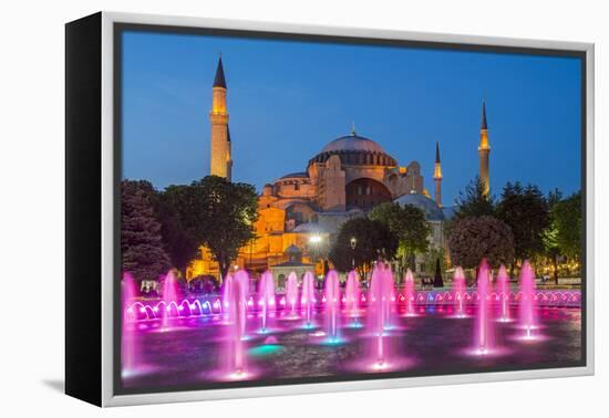 Night View of Fountain Light Show with Hagia Sophia Behind, Sultanahmet, Istanbul, Turkey-Stefano Politi Markovina-Framed Premier Image Canvas