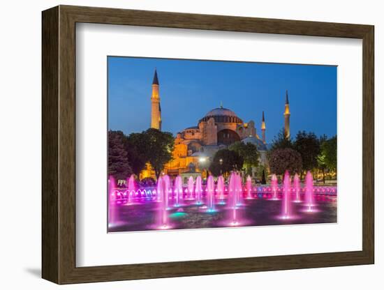 Night View of Fountain Light Show with Hagia Sophia Behind, Sultanahmet, Istanbul, Turkey-Stefano Politi Markovina-Framed Photographic Print