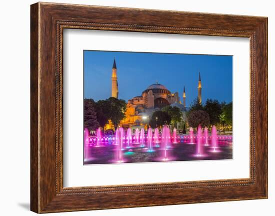 Night View of Fountain Light Show with Hagia Sophia Behind, Sultanahmet, Istanbul, Turkey-Stefano Politi Markovina-Framed Photographic Print