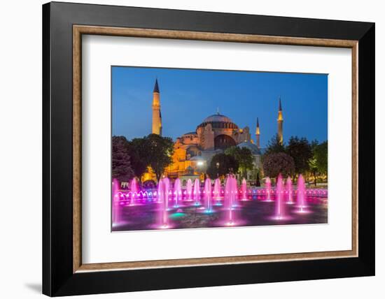 Night View of Fountain Light Show with Hagia Sophia Behind, Sultanahmet, Istanbul, Turkey-Stefano Politi Markovina-Framed Photographic Print