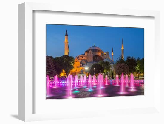 Night View of Fountain Light Show with Hagia Sophia Behind, Sultanahmet, Istanbul, Turkey-Stefano Politi Markovina-Framed Photographic Print