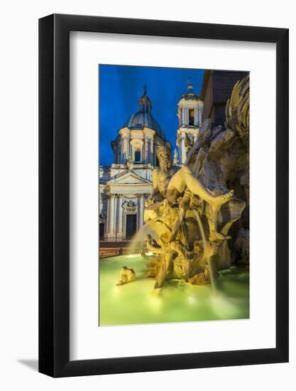 Night view of Fountain of the four Rivers, Piazza Navona, Rome, Lazio, Italy-Stefano Politi Markovina-Framed Photographic Print