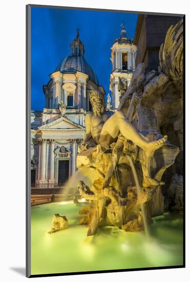 Night view of Fountain of the four Rivers, Piazza Navona, Rome, Lazio, Italy-Stefano Politi Markovina-Mounted Photographic Print