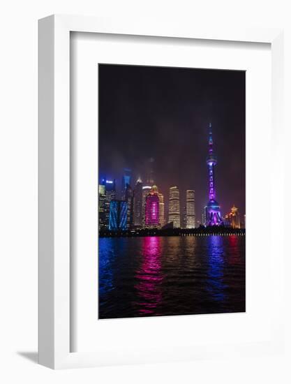 Night view of high-rises by Huangpu River, Pudong, Shanghai, China-Keren Su-Framed Photographic Print