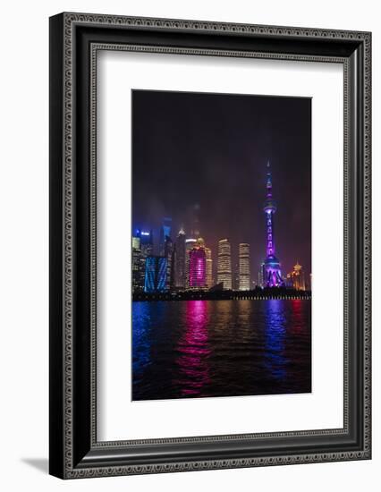 Night view of high-rises by Huangpu River, Pudong, Shanghai, China-Keren Su-Framed Photographic Print