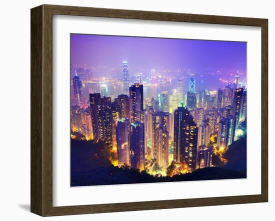 Night View of Hong Kong, China from Victoria Harbor-Sean Pavone-Framed Photographic Print