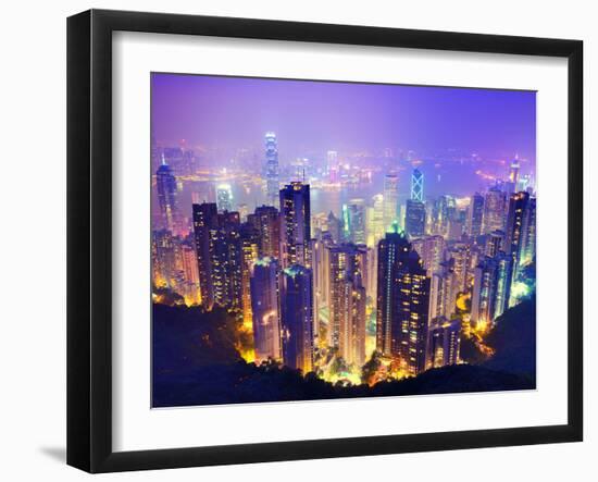 Night View of Hong Kong, China from Victoria Harbor-Sean Pavone-Framed Photographic Print