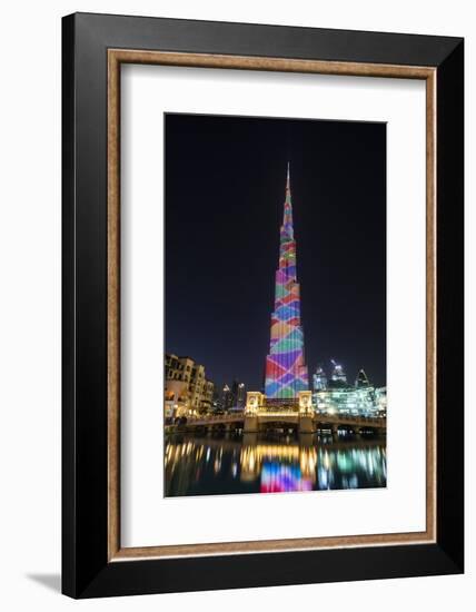 Night view of LED light show on Burj Khalifa, Dubai, United Arab Emirates-Stefano Politi Markovina-Framed Photographic Print