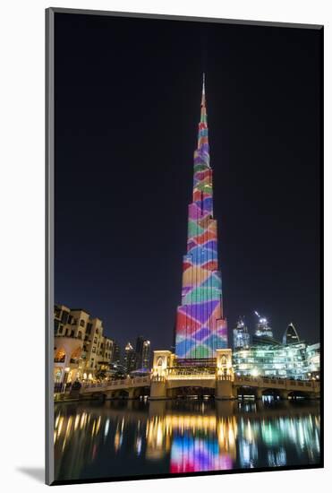 Night view of LED light show on Burj Khalifa, Dubai, United Arab Emirates-Stefano Politi Markovina-Mounted Photographic Print