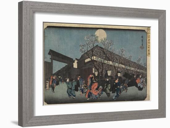 Night View of Nakanomachi with Cherry Blossoms in the Yoshiwara, 1832-1834-Utagawa Hiroshige-Framed Giclee Print