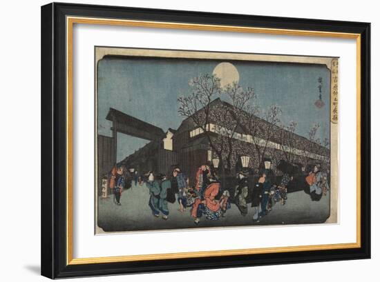 Night View of Nakanomachi with Cherry Blossoms in the Yoshiwara, 1832-1834-Utagawa Hiroshige-Framed Giclee Print