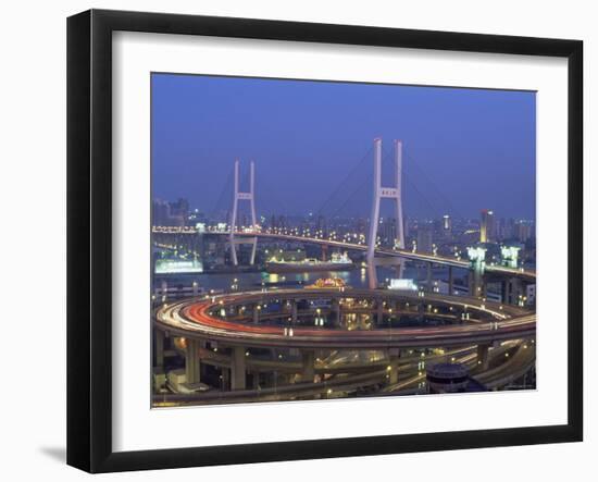 Night View of Nanpu Bridge and Huangpu River, Shanghai, China-Steve Vidler-Framed Photographic Print