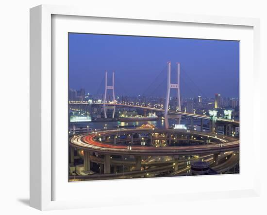 Night View of Nanpu Bridge and Huangpu River, Shanghai, China-Steve Vidler-Framed Photographic Print