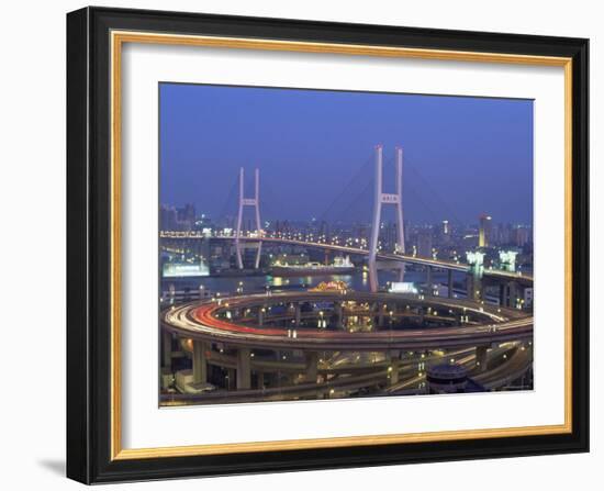Night View of Nanpu Bridge and Huangpu River, Shanghai, China-Steve Vidler-Framed Photographic Print