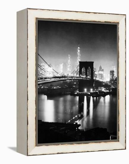 Night View of Nyc and the Brooklyn Bridge-Andreas Feininger-Framed Premier Image Canvas