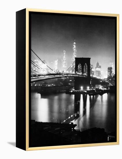 Night View of Nyc and the Brooklyn Bridge-Andreas Feininger-Framed Premier Image Canvas