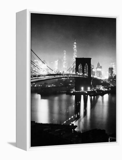 Night View of Nyc and the Brooklyn Bridge-Andreas Feininger-Framed Premier Image Canvas