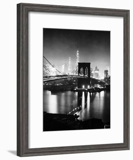 Night View of Nyc and the Brooklyn Bridge-Andreas Feininger-Framed Premium Photographic Print