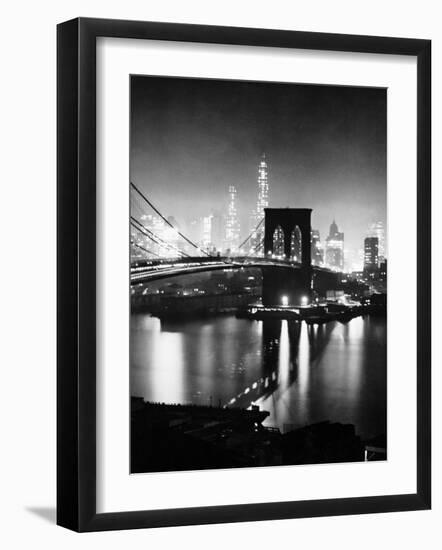 Night View of Nyc and the Brooklyn Bridge-Andreas Feininger-Framed Premium Photographic Print