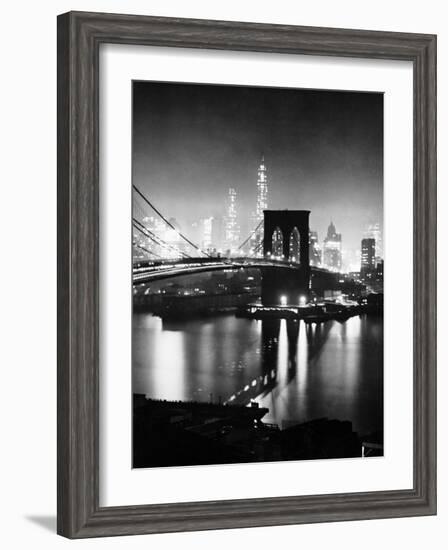 Night View of Nyc and the Brooklyn Bridge-Andreas Feininger-Framed Photographic Print