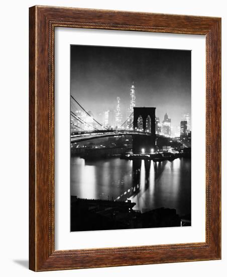 Night View of Nyc and the Brooklyn Bridge-Andreas Feininger-Framed Photographic Print