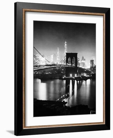 Night View of Nyc and the Brooklyn Bridge-Andreas Feininger-Framed Photographic Print