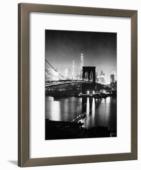Night View of Nyc and the Brooklyn Bridge-Andreas Feininger-Framed Photographic Print