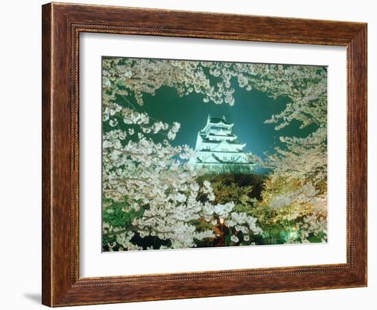 Night View of Osaka Castle & Cherry Blossoms, Japan-null-Framed Photographic Print