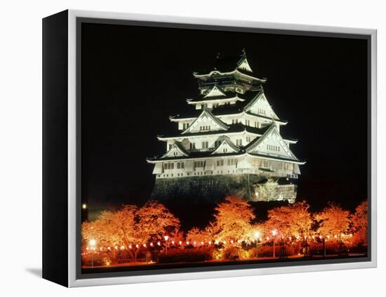 Night View of Osaka Castle with Cherry Blossoms, Japan-null-Framed Premier Image Canvas