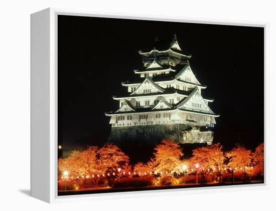 Night View of Osaka Castle with Cherry Blossoms, Japan-null-Framed Premier Image Canvas