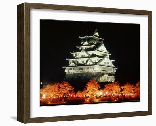 Night View of Osaka Castle with Cherry Blossoms, Japan-null-Framed Photographic Print