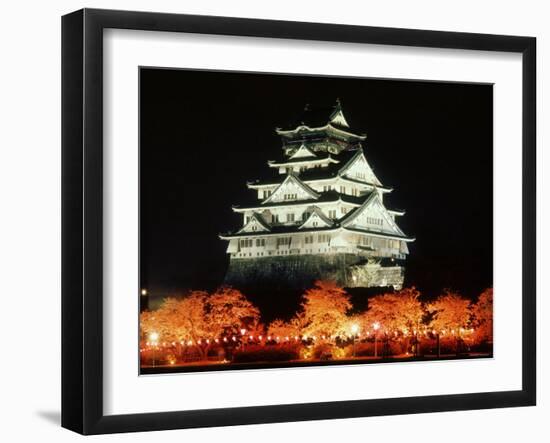 Night View of Osaka Castle with Cherry Blossoms, Japan-null-Framed Photographic Print