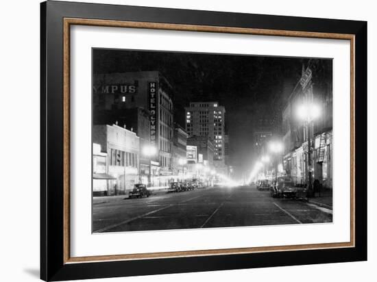 Night View of Pacific Avenue in Tacoma, WA Photograph - Tacoma, WA-Lantern Press-Framed Art Print
