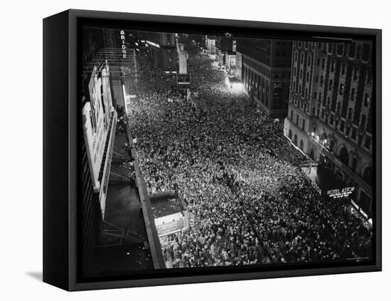 Night View of People Jammed into Times Square Celebrating the End of the War in Europe-Herbert Gehr-Framed Premier Image Canvas