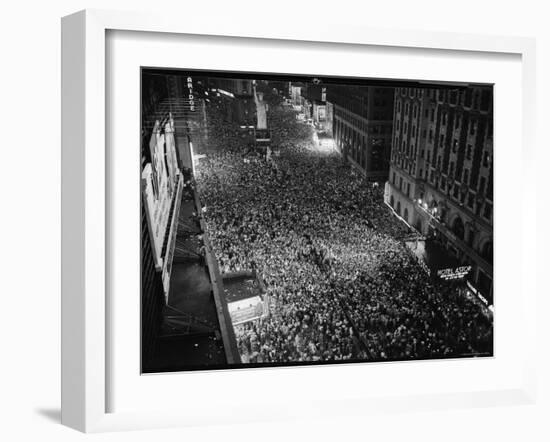 Night View of People Jammed into Times Square Celebrating the End of the War in Europe-Herbert Gehr-Framed Photographic Print