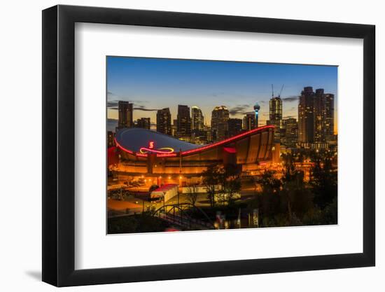 Night view of Saddledome stadium and city skyline, Calgary, Alberta, Canada-Stefano Politi Markovina-Framed Photographic Print