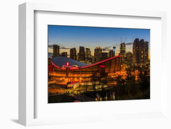 Night view of Saddledome stadium and city skyline, Calgary, Alberta, Canada-Stefano Politi Markovina-Framed Photographic Print