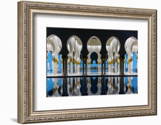 Night view of Sheikh Zayed Mosque reflected in the pool, Abu Dhabi, United Arab Emirates-Stefano Politi Markovina-Framed Photographic Print