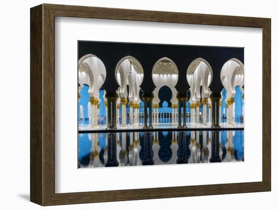 Night view of Sheikh Zayed Mosque reflected in the pool, Abu Dhabi, United Arab Emirates-Stefano Politi Markovina-Framed Photographic Print