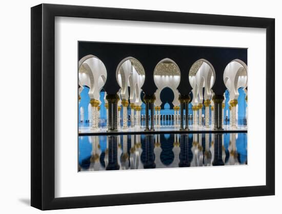 Night view of Sheikh Zayed Mosque reflected in the pool, Abu Dhabi, United Arab Emirates-Stefano Politi Markovina-Framed Photographic Print